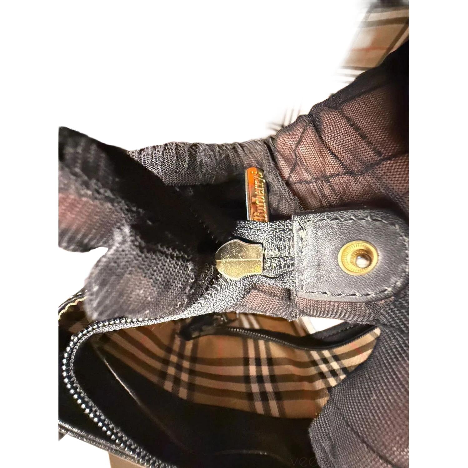 Burberry Black Calf Leather Nova Check Work Tote Bag - VeeLuxeCollectives