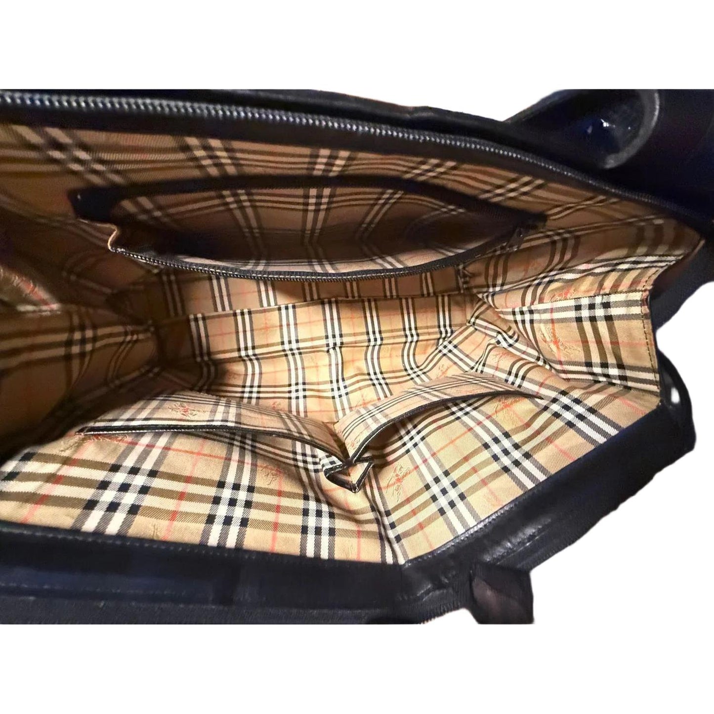Burberry Black Calf Leather Nova Check Work Tote Bag - VeeLuxeCollectives