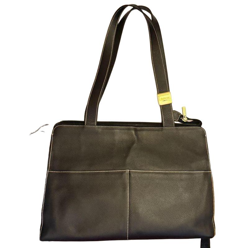 Burberry Black Calf Leather Nova Check Work Tote Bag - VeeLuxeCollectives