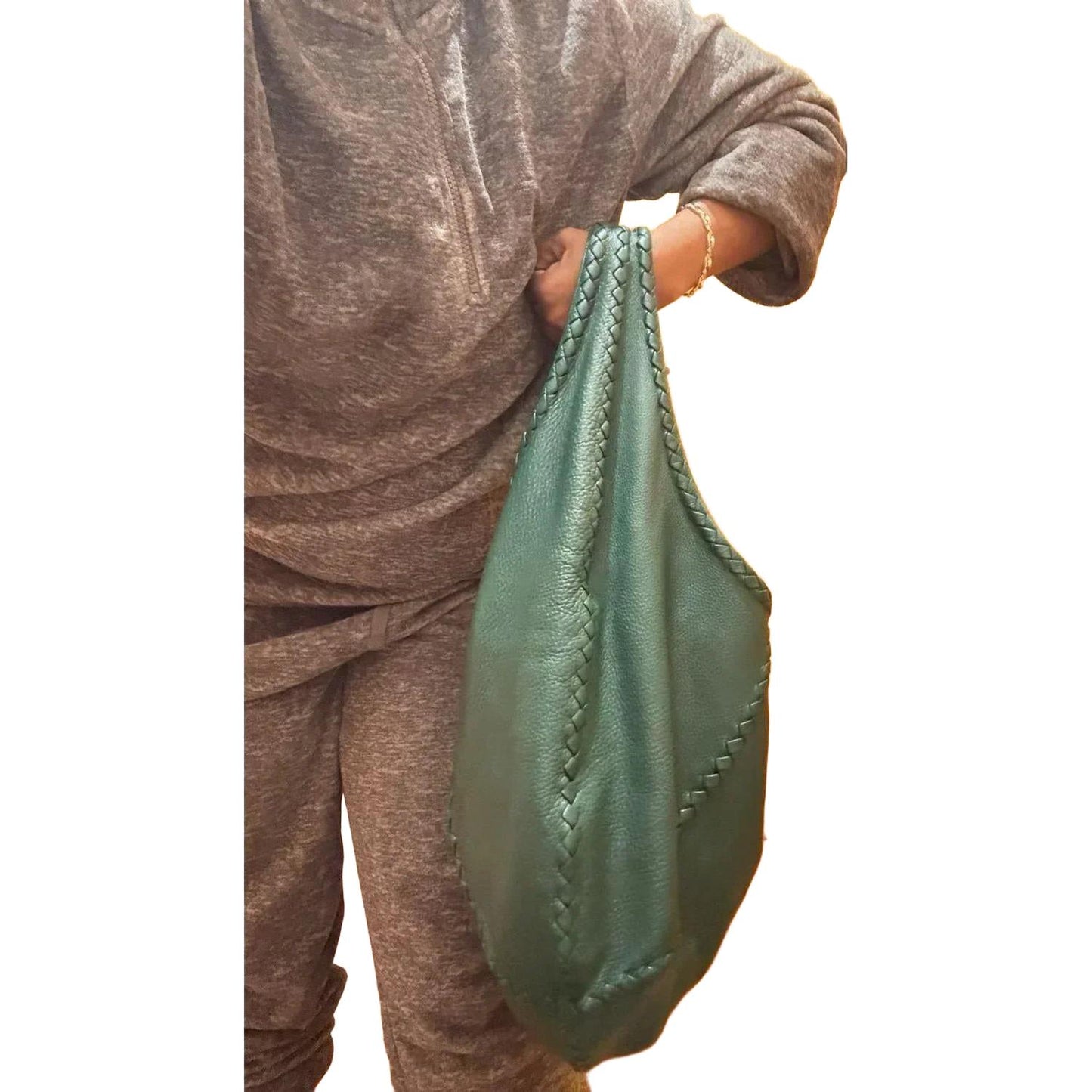 Bottega Veneta Green Intrecciato Trimmed Cervo Leather Hobo Bag - VeeLuxeCollectives