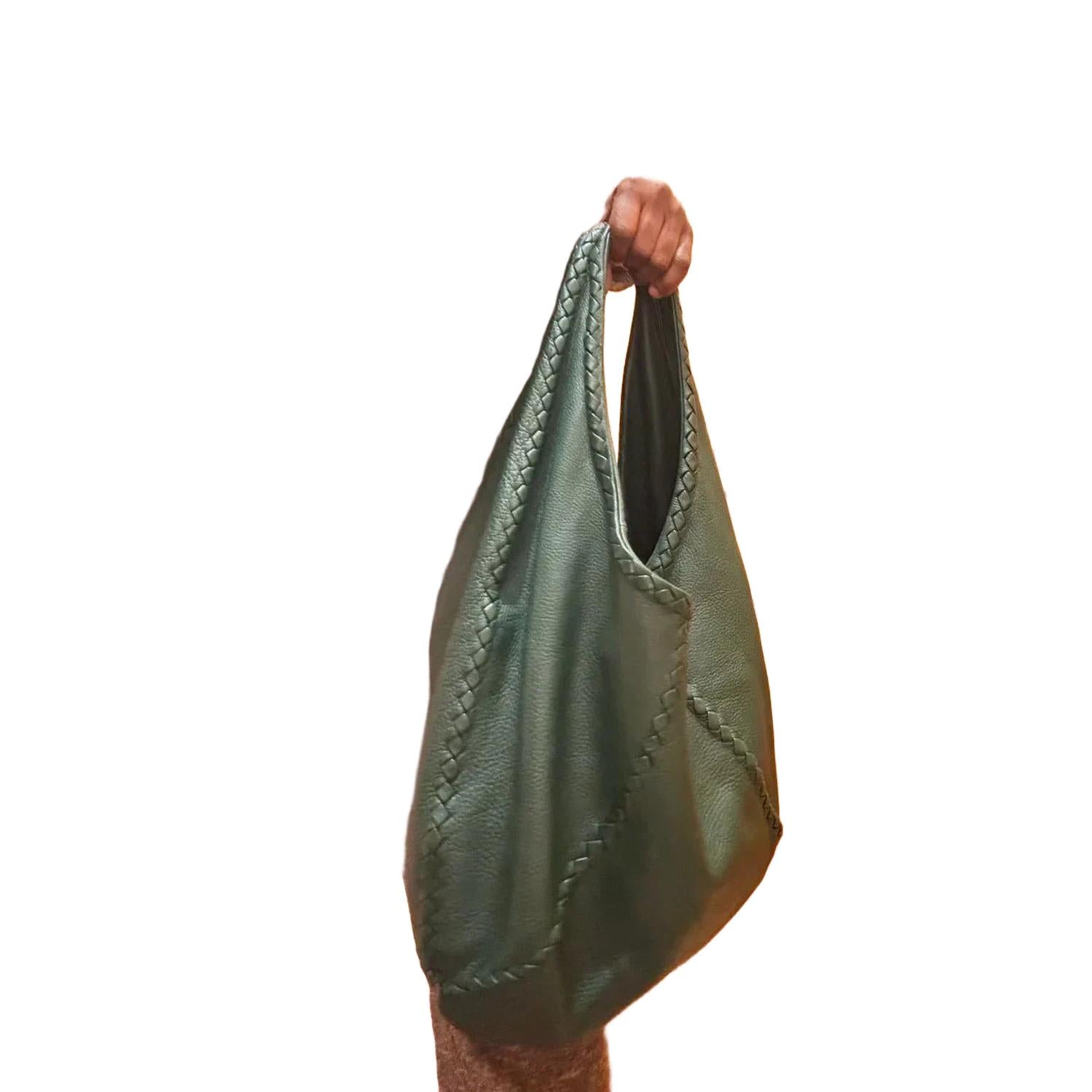 Bottega Veneta Green Intrecciato Trimmed Cervo Leather Hobo Bag - VeeLuxeCollectives