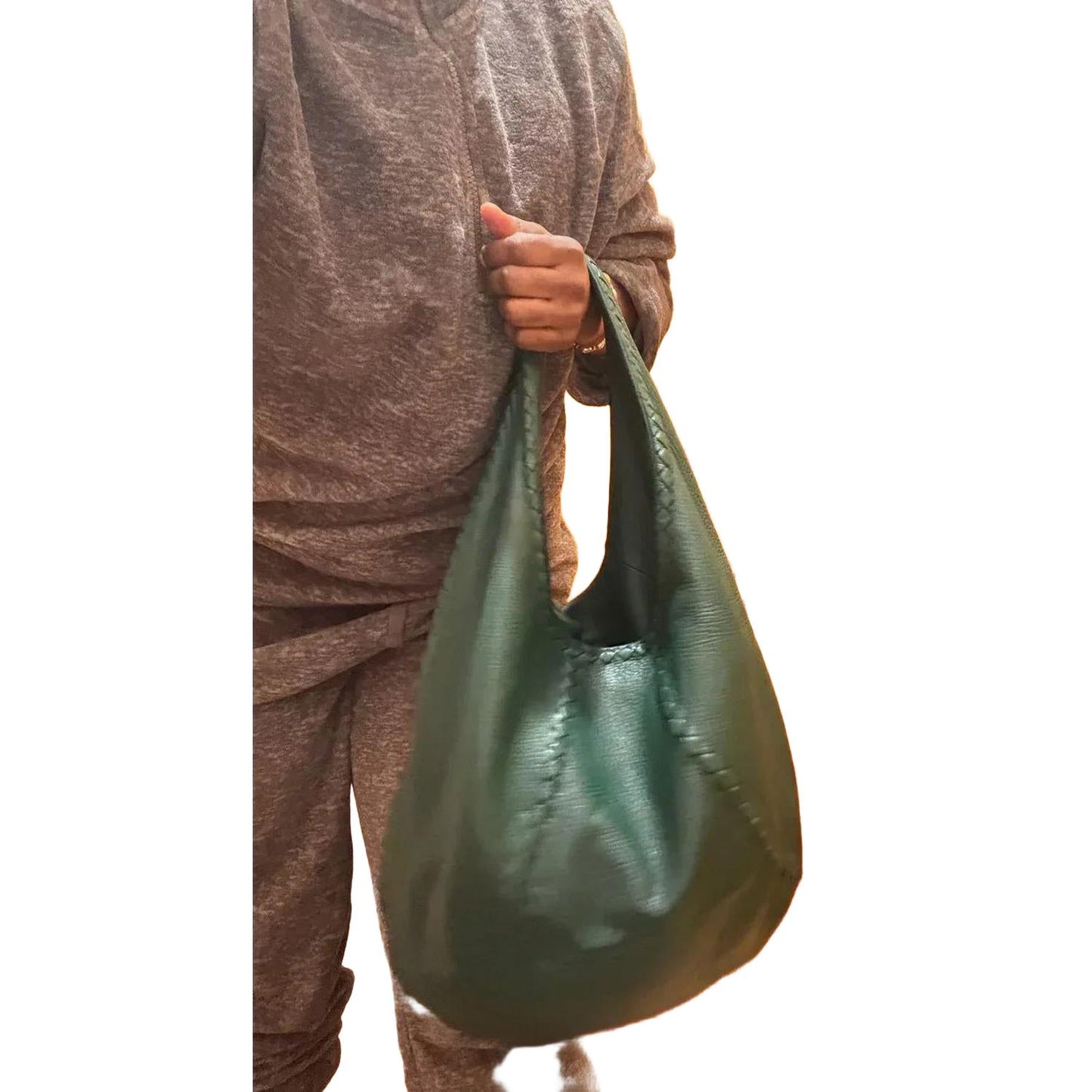 Bottega Veneta Green Intrecciato Trimmed Cervo Leather Hobo Bag - VeeLuxeCollectives