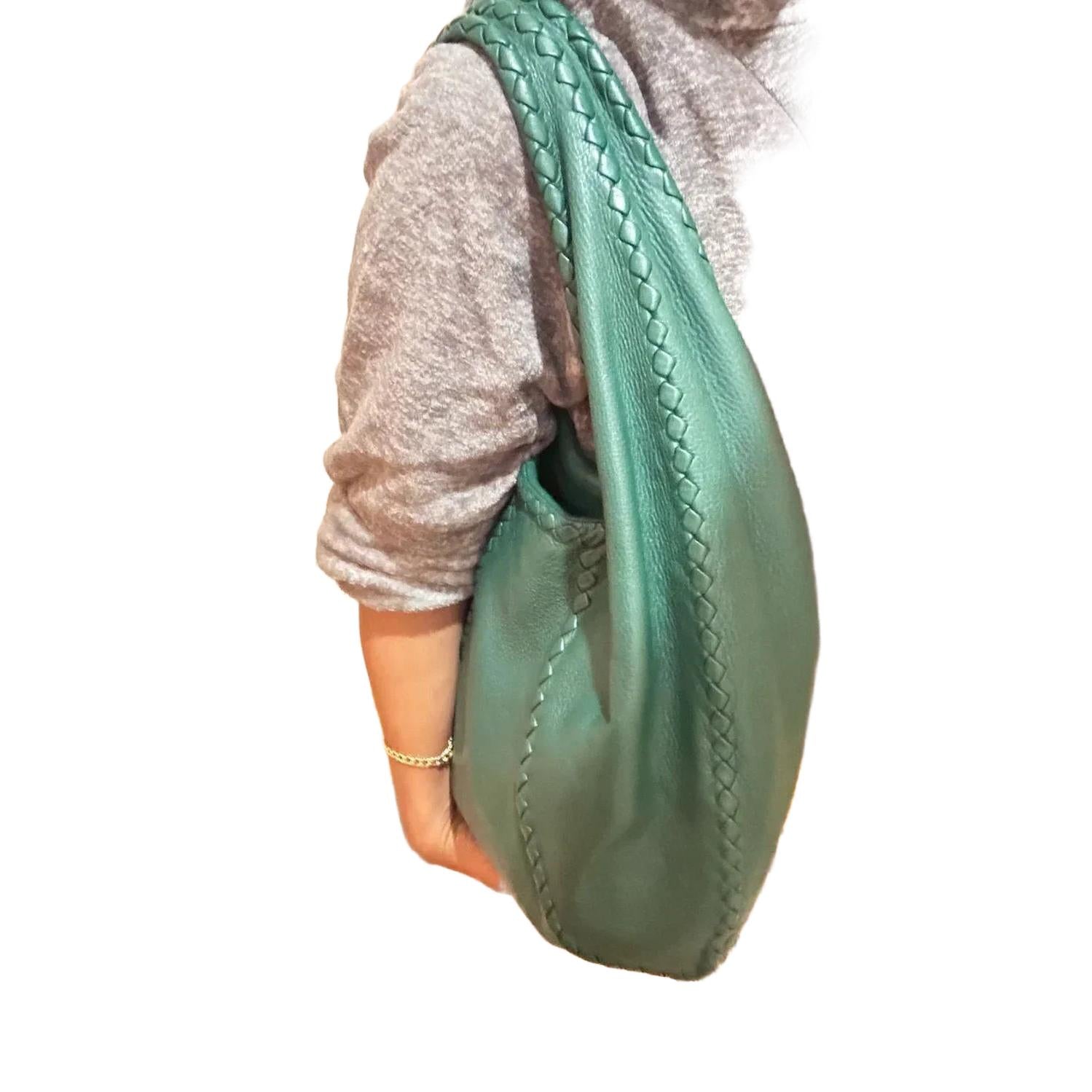 Bottega Veneta Green Intrecciato Trimmed Cervo Leather Hobo Bag - VeeLuxeCollectives