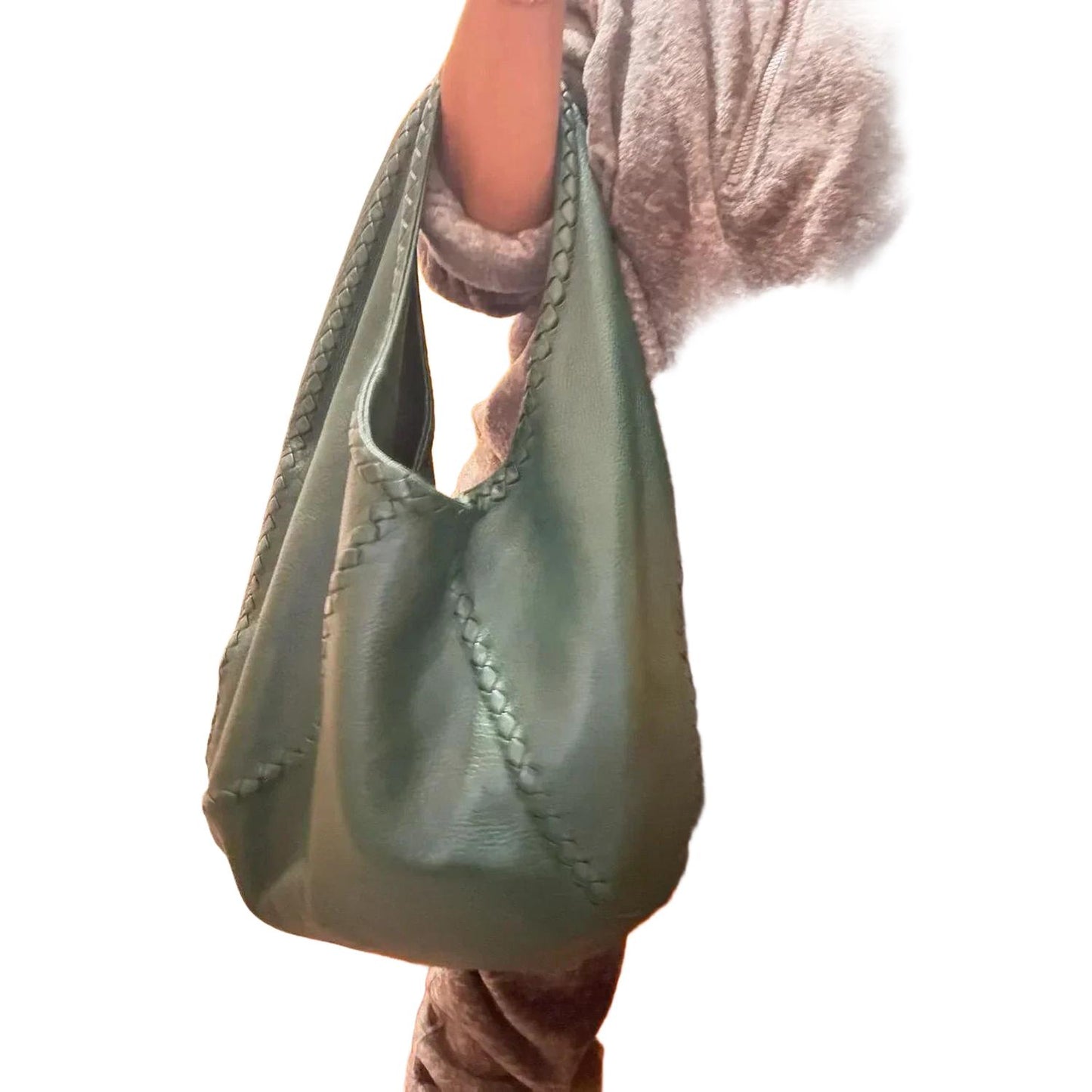 Bottega Veneta Green Intrecciato Trimmed Cervo Leather Hobo Bag - VeeLuxeCollectives