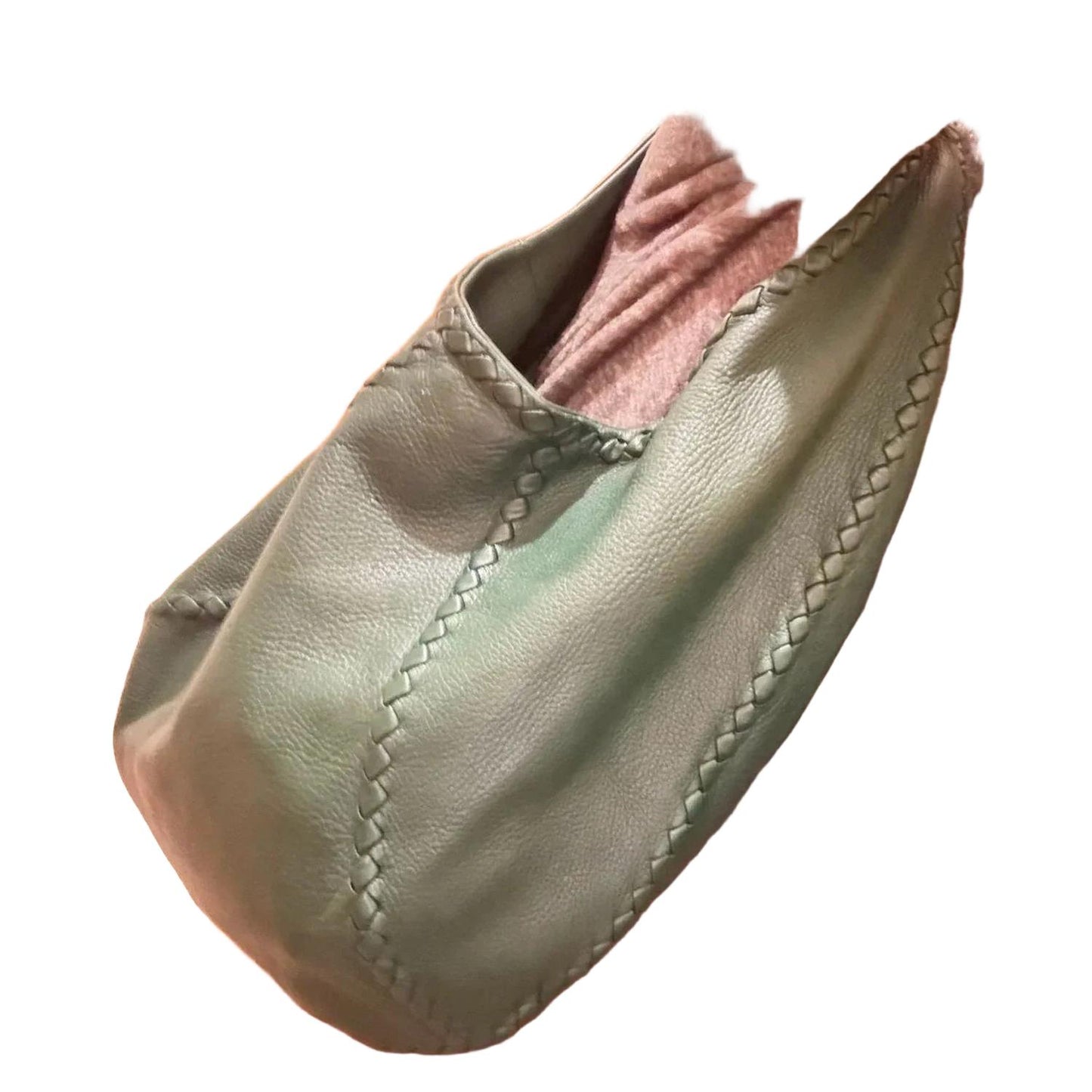 Bottega Veneta Green Intrecciato Trimmed Cervo Leather Hobo Bag - VeeLuxeCollectives