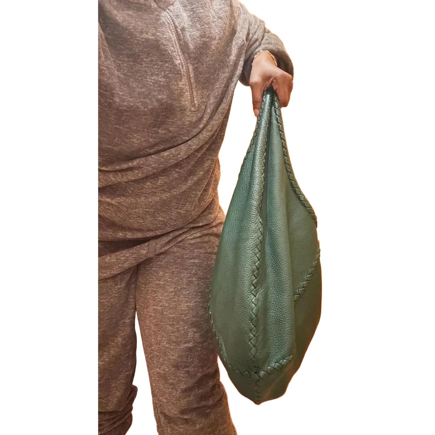 Bottega Veneta Green Intrecciato Trimmed Cervo Leather Hobo Bag - VeeLuxeCollectives