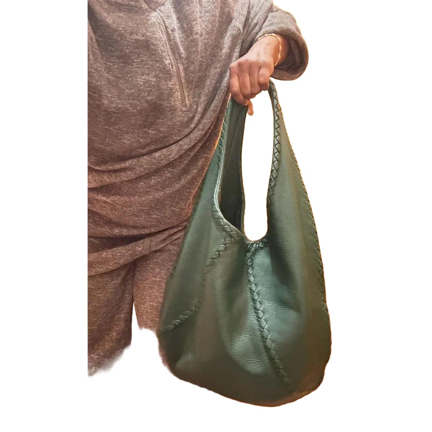 Bottega Veneta Green Intrecciato Trimmed Cervo Leather Hobo Bag - VeeLuxeCollectives