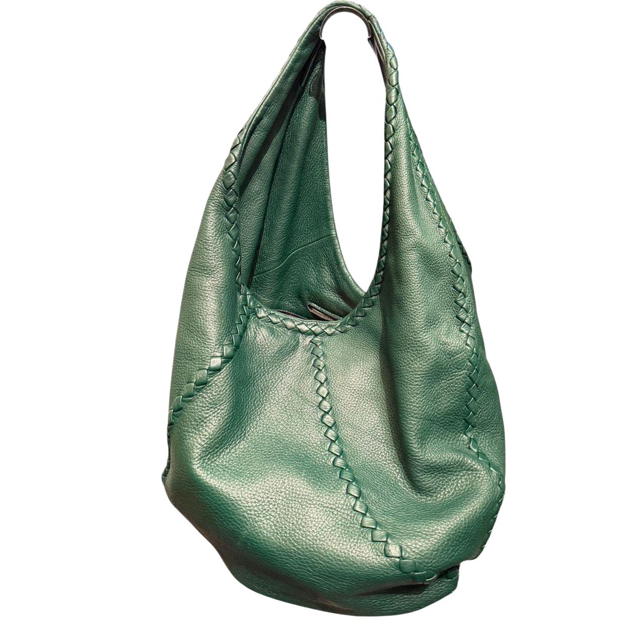 Bottega Veneta Green Intrecciato Trimmed Cervo Leather Hobo Bag - VeeLuxeCollectives