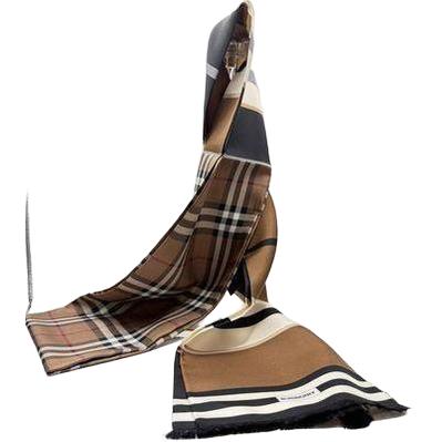 Burberry Classic Check Brown Double-Face 100% Silk Scarf - VeeLuxeCollectives