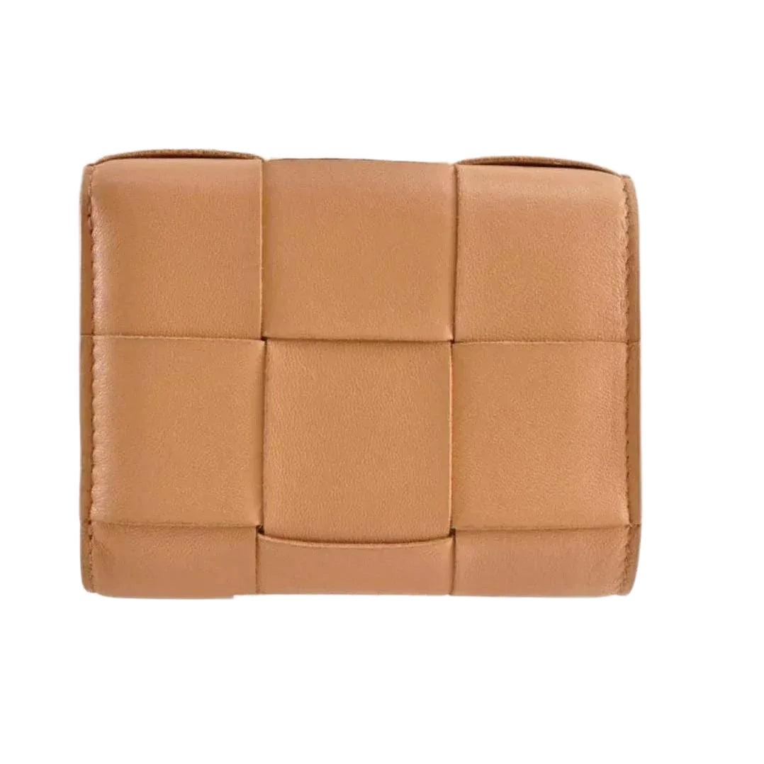 Bottega Veneta Cassette Trifold Leather Wallet in Camel Tan - VeeLuxeCollectives