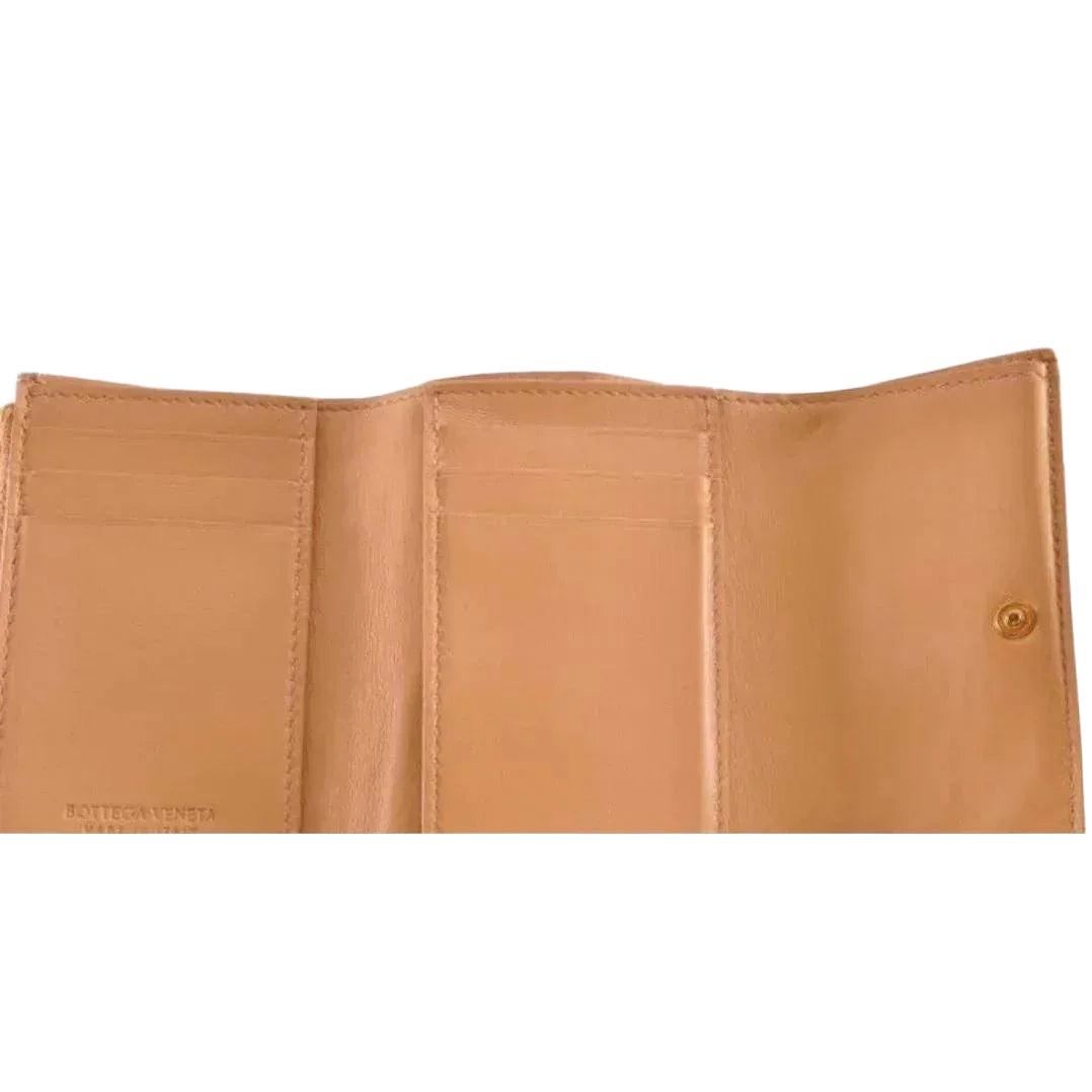 Bottega Veneta Cassette Trifold Leather Wallet in Camel Tan - VeeLuxeCollectives