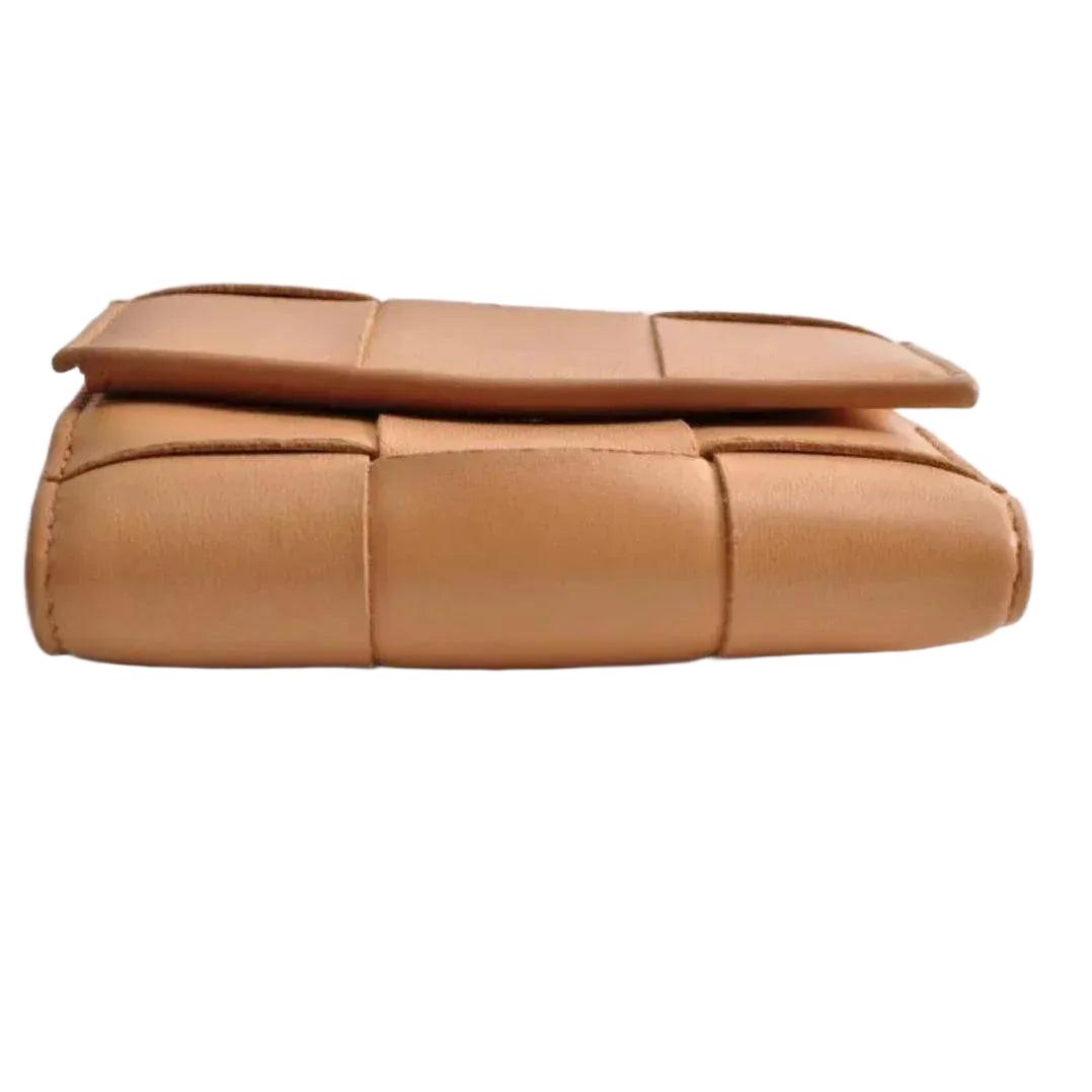 Bottega Veneta Cassette Trifold Leather Wallet in Camel Tan - VeeLuxeCollectives