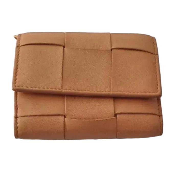 Bottega Veneta Cassette Trifold Leather Wallet in Camel Tan - VeeLuxeCollectives