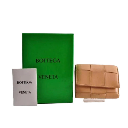 Bottega Veneta Cassette Trifold Leather Wallet in Camel Tan - VeeLuxeCollectives