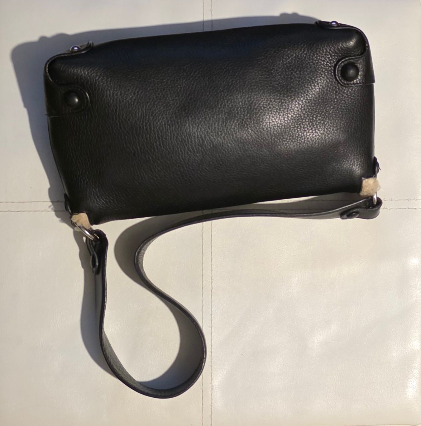 Salvatore Ferragamo Gancini Black Leather Bag with Shearling Trim