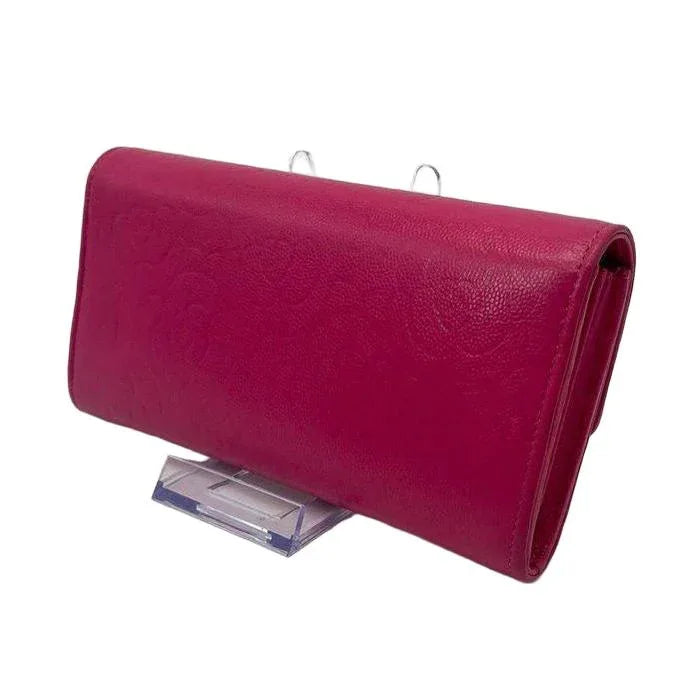 CHANEL Camellia Long Wallet Pink Lambskin Leather Gold Hardware - VeeLuxeCollectives