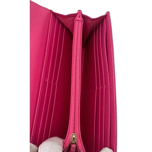 CHANEL Camellia Long Wallet Pink Lambskin Leather Gold Hardware - VeeLuxeCollectives