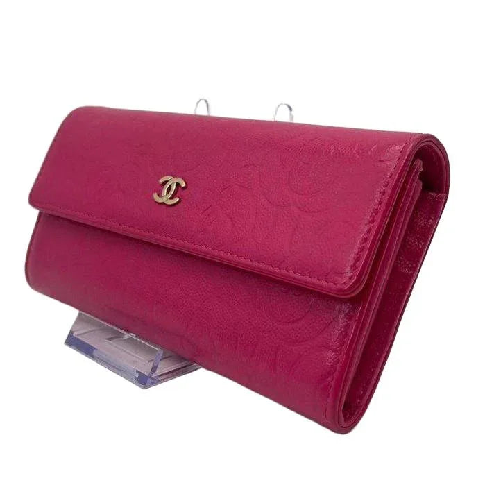 CHANEL Camellia Long Wallet Pink Lambskin Leather Gold Hardware - VeeLuxeCollectives