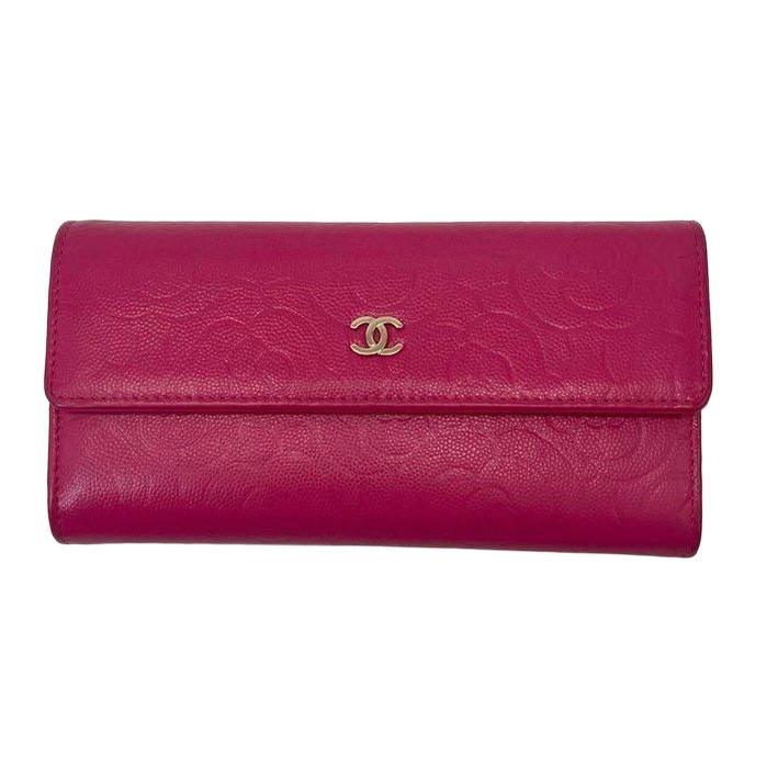 CHANEL Camellia Long Wallet Pink Lambskin Leather Gold Hardware - VeeLuxeCollectives