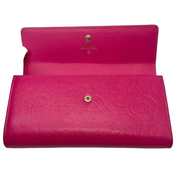 CHANEL Camellia Long Wallet Pink Lambskin Leather Gold Hardware - VeeLuxeCollectives