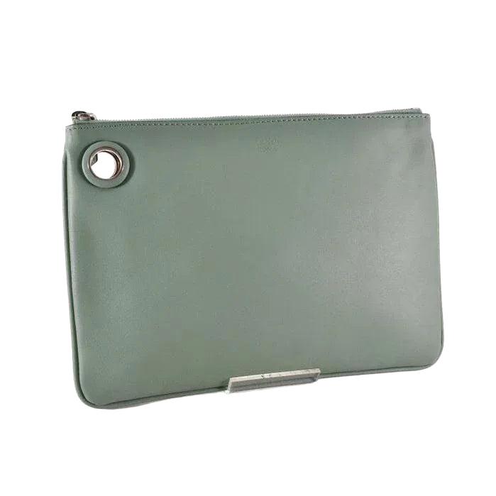 Fendi Green Smooth Leather Pouch - VeeLuxeCollectives