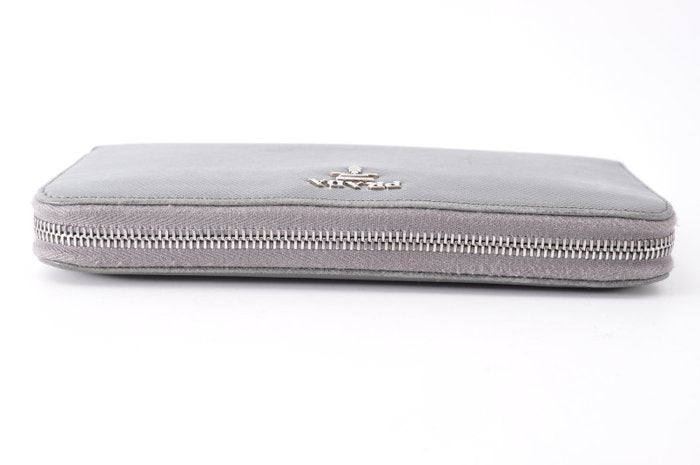 Prada Grey Saffiano Leather Zip-Around Wallet