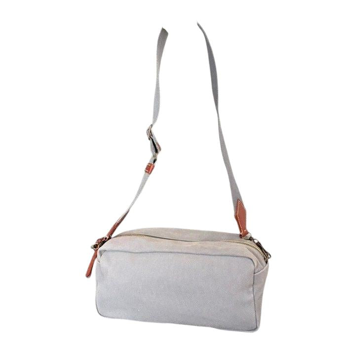 Mini sac bandoulière Miu Miu en toile et cuir – Gris clair/Marron