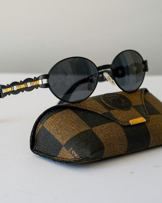 Vintage Fendi Black and Gold Sunglasses with Original Designer Case