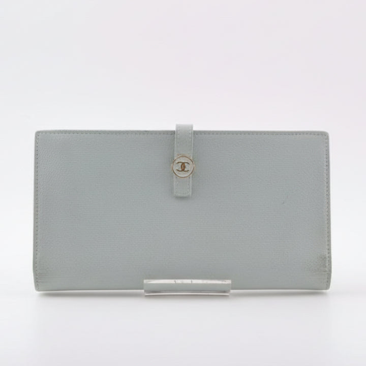 Authentic Chanel Azure Blue Leather Wallet Slim Luxury Purse