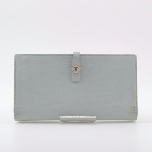 Authentic Chanel Azure Blue Leather Wallet Slim Luxury Purse