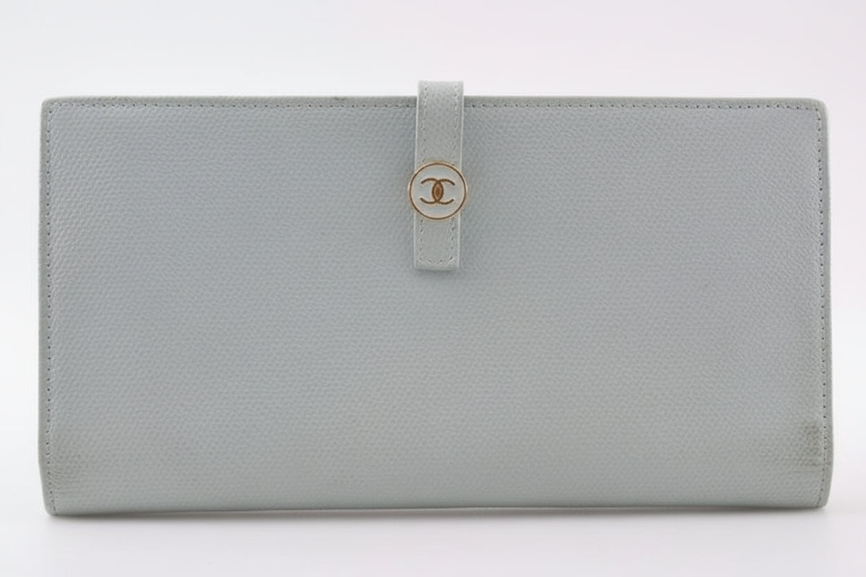 Authentic Chanel Azure Blue Leather Wallet Slim Luxury Purse