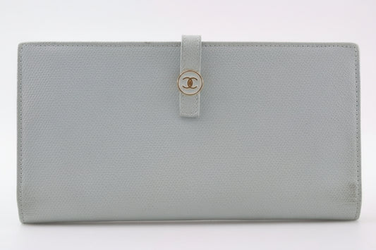 Authentic Chanel Azure Blue Leather Wallet Slim Luxury Purse