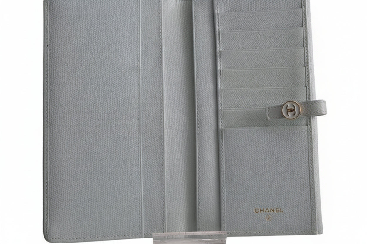 Authentic Chanel Azure Blue Leather Wallet Slim Luxury Purse