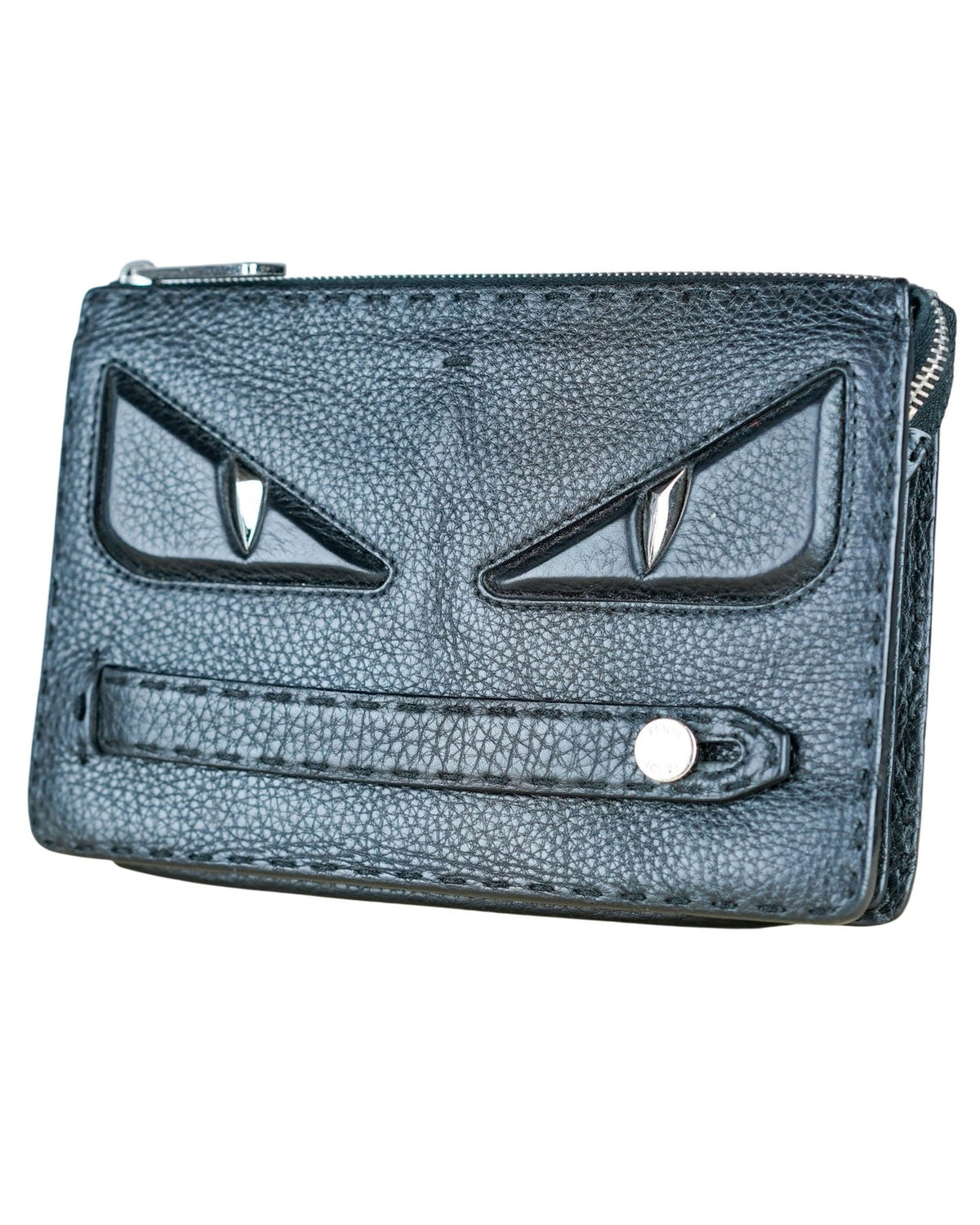 FENDI Selleria Monster Bugs Eye Clutch Leather Black Grained Leather Wallet