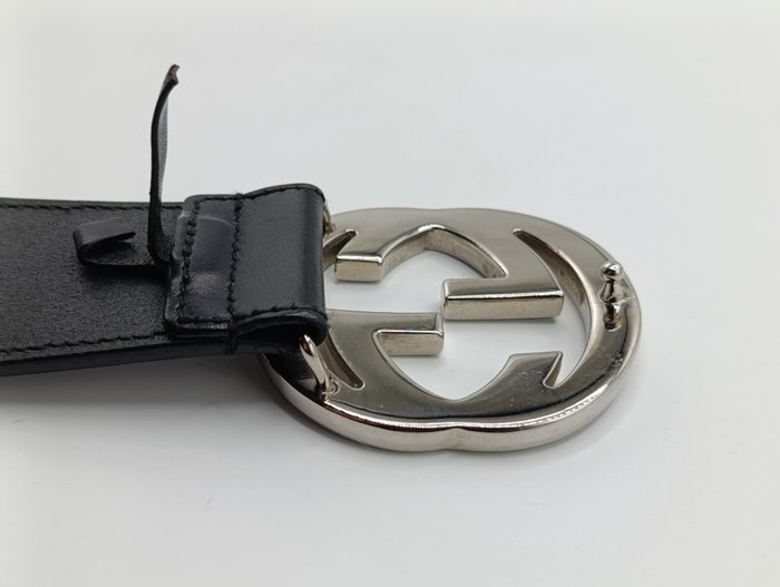 Gucci Black Leather Interlocking GG Buckle Belt