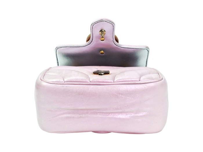 Gucci GG Marmont Mini Shoulder Bag in Iridescent Pink Leather