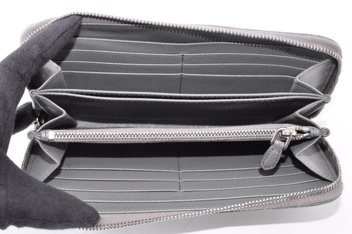 Prada Grey Saffiano Leather Zip-Around Wallet