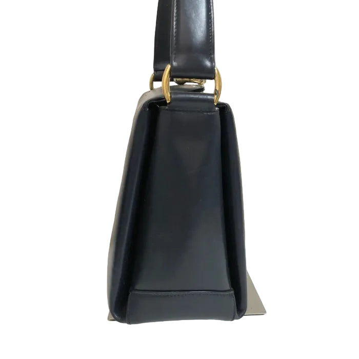 Gucci Vintage Navy Blue Leather Handbag – Gold-Tone Hardware