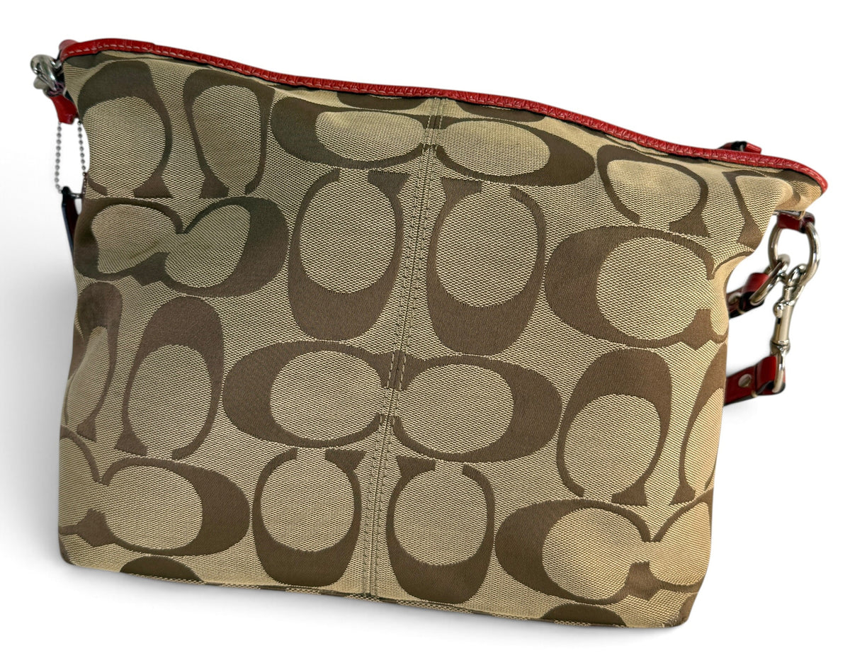 Coach Signature Canvas Red Leather 2-Way Monogram Shoulder Bag – Style F14852