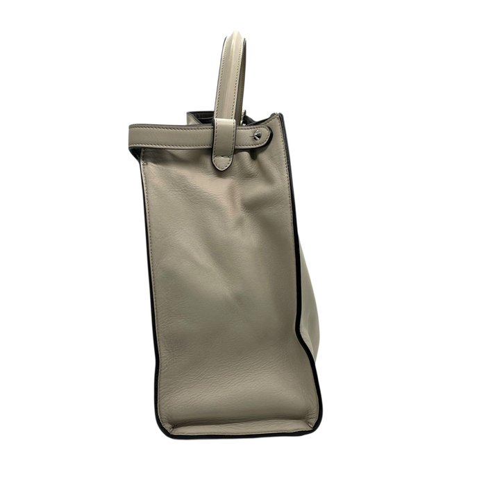 Fendi Beige Leather Turn-Lock Tote Bag