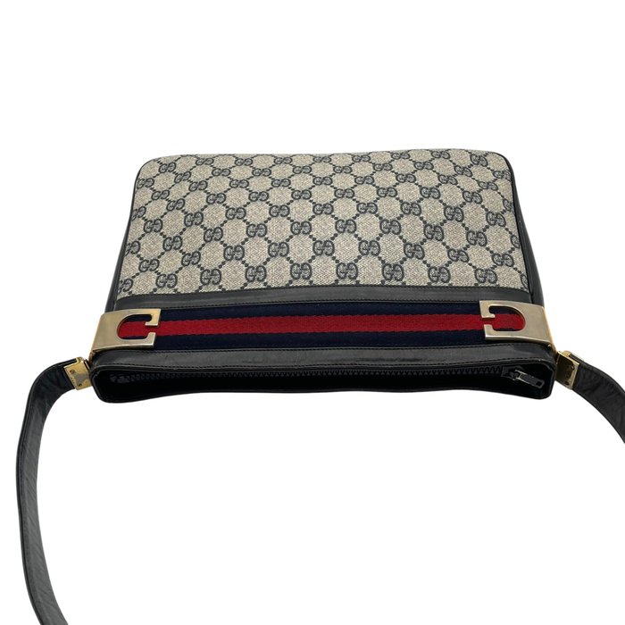 Gucci GG Supreme Web Shoulder Bag – Grey, Navy Leather & Signature Web Stripe