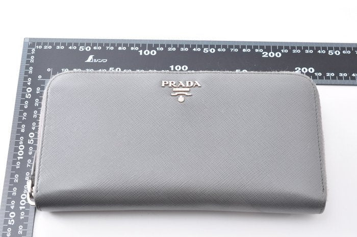 Prada Grey Saffiano Leather Zip-Around Wallet