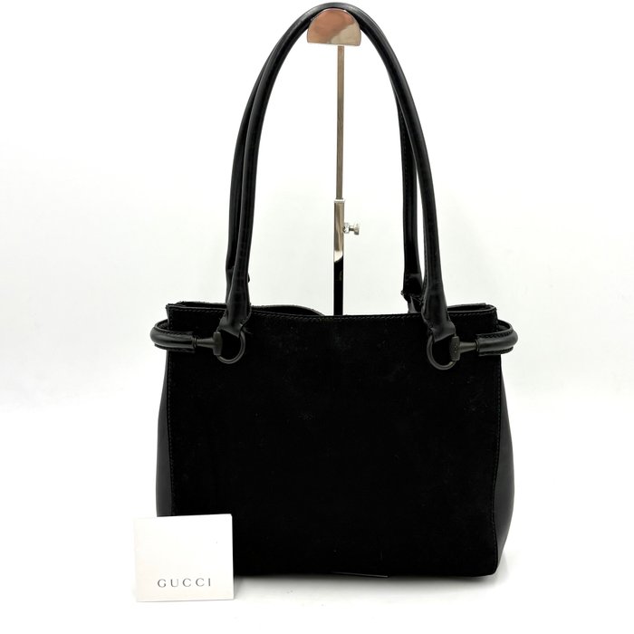 Gucci Tom Ford Era Horsebit Suede Shoulder Bag in Black