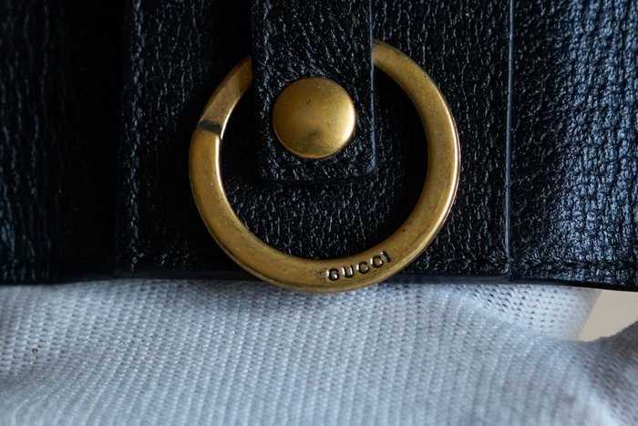 Gucci Black Leather Key Case with Star and Bee Motifs