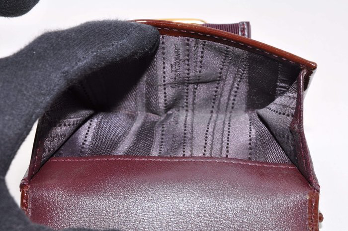 Salvatore Ferragamo Burgundy Patent Leather Bars Bow Long Wallet