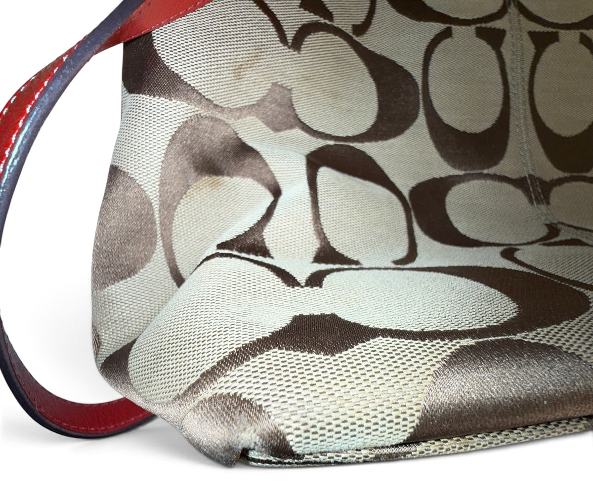 Coach Signature Canvas Red Leather 2-Way Monogram Shoulder Bag – Style F14852