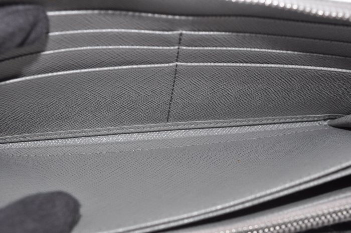 Prada Grey Saffiano Leather Zip-Around Wallet