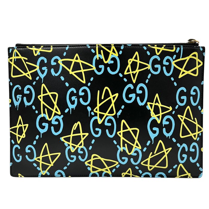Gucci Ghost Clutch Bag – Black Leather & Gold-Tone Hardware