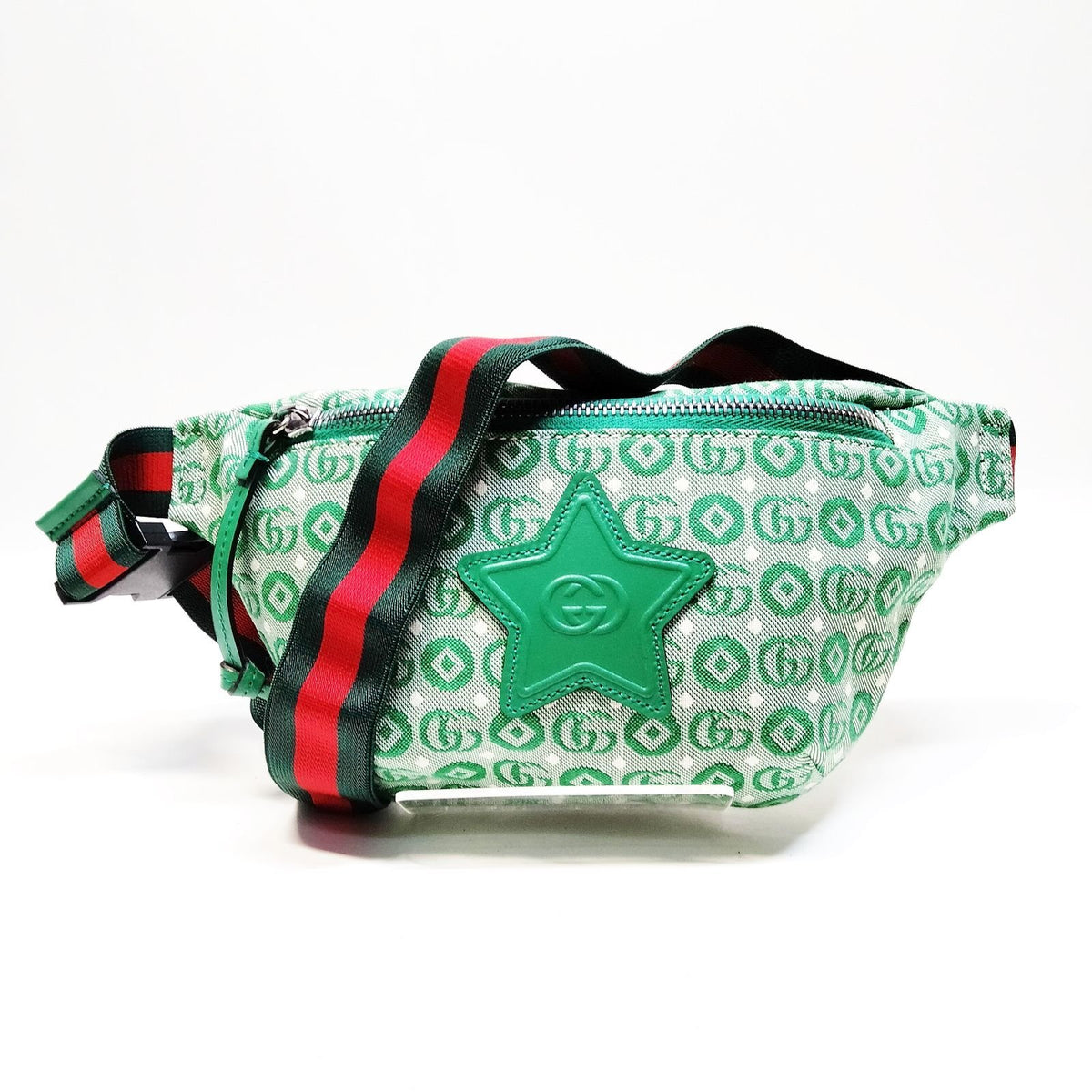 Gucci GG Monogram Green Star Web Stripe Belt Bag