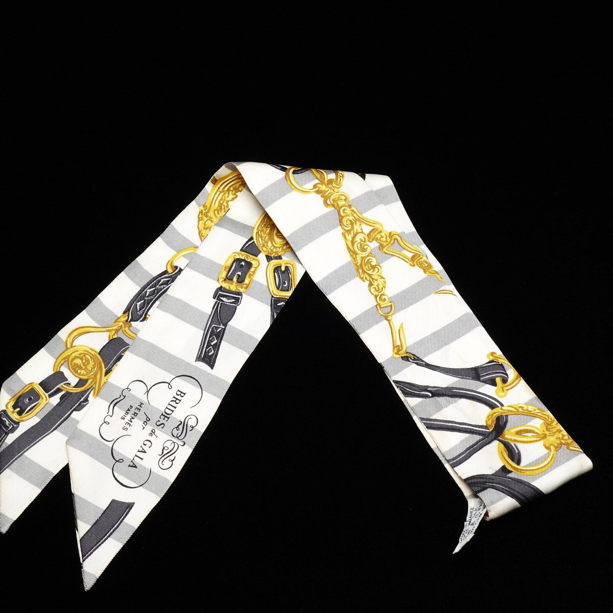Hermès Twilly “Brides de Gala Bayadère” White and Yellow Silk Scarf